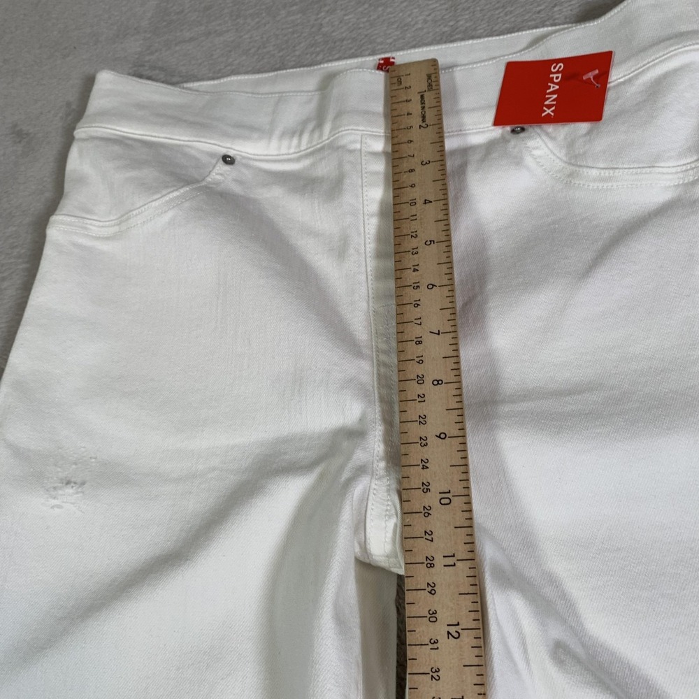 Spanx Distressed Skinny Jeans Womens Medium White Mid Rise Shaping Stretch NEW - Picture 8 of 16